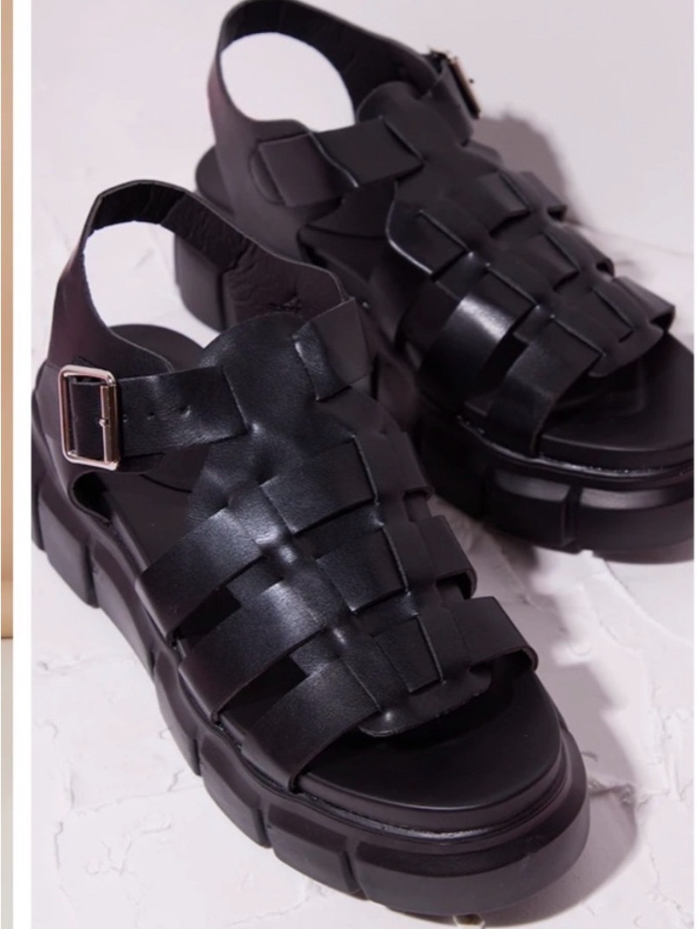 Chunky Woven leather platform sandals - Picture 5 of 5